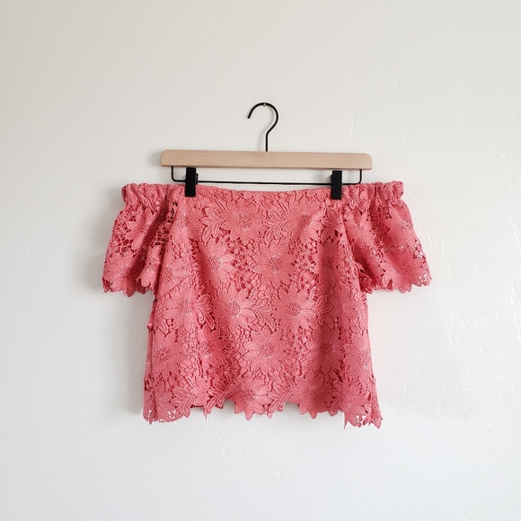 White House Black Market Tops - White House Black Market Coral Lace Off Shoulder